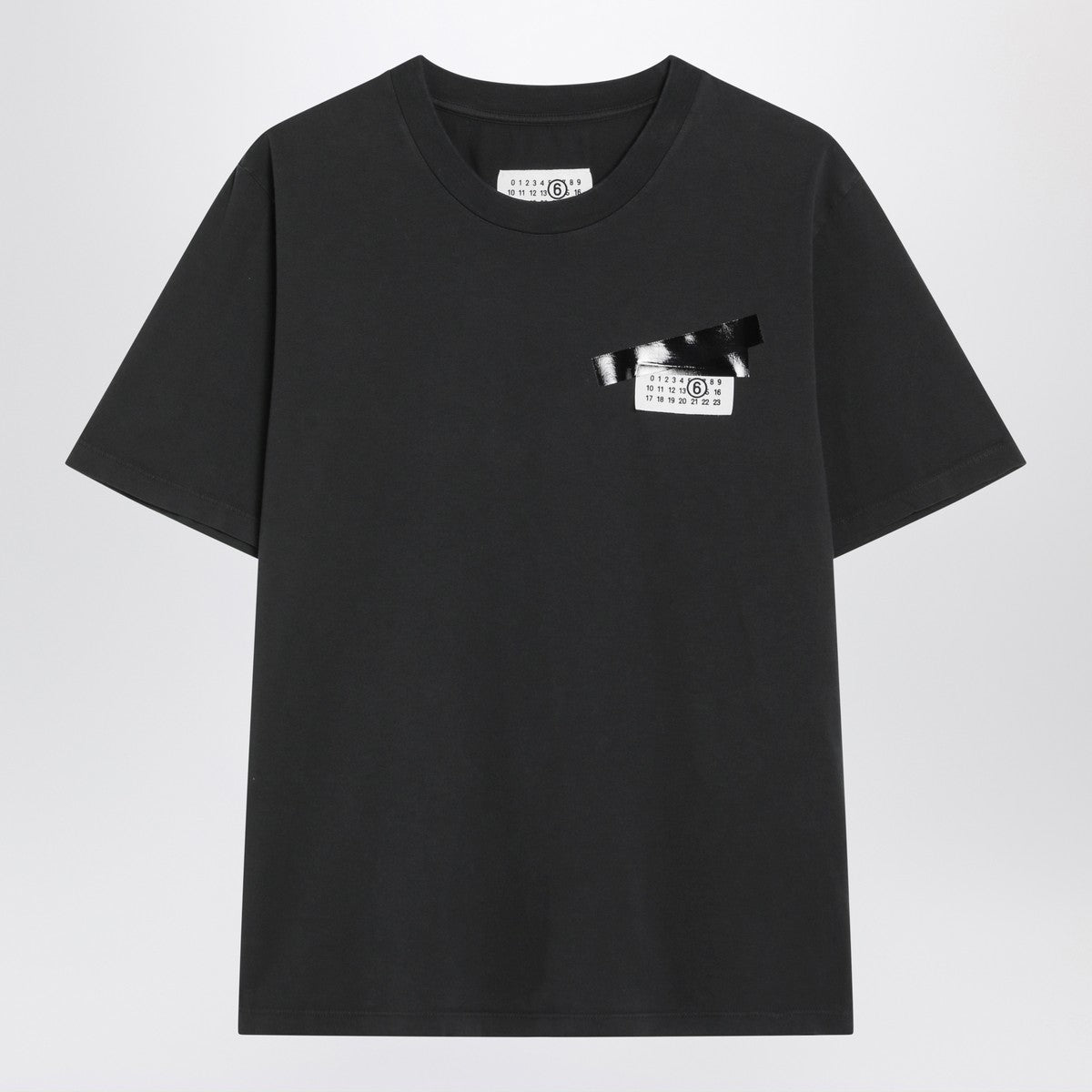 MM6 Maison Margiela Black T-shirt with Numeric patch and tape detail